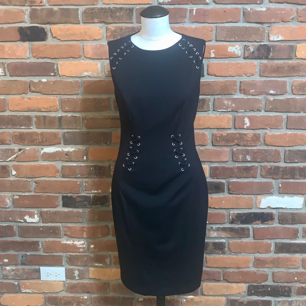 Cache Womens Black Open Back Lace Up Sleeveless Dress Size 6